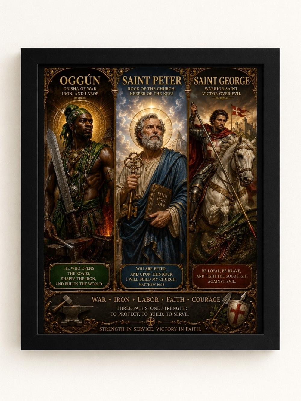 Saints & Warriors Tri-Panel A.I. Art Print 8x10 Frame